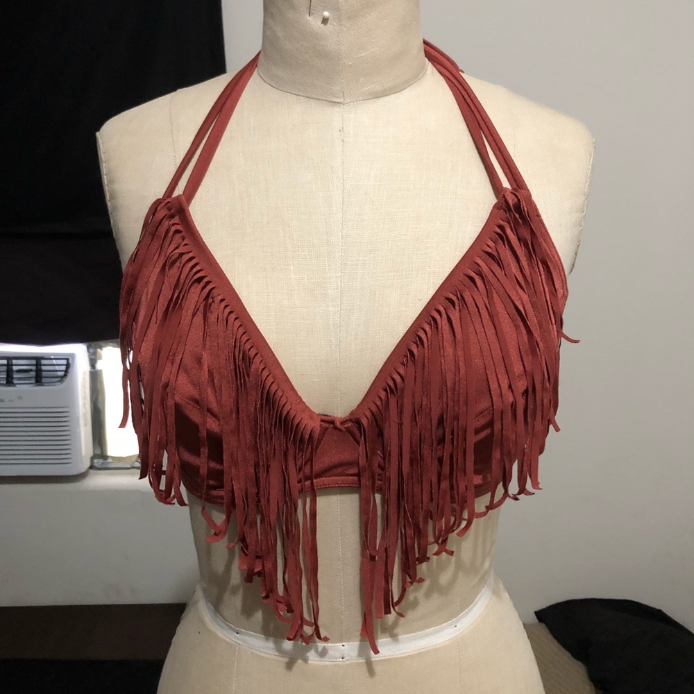 ASOS swim fringe unlined wired top 32ddd NWOT